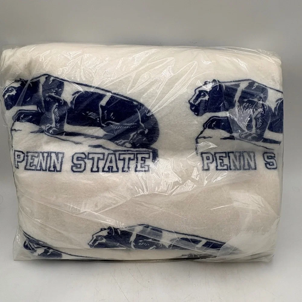 De Hart Penn State School Blanket Twin White Blue New Vintage Nittany Lions NOS